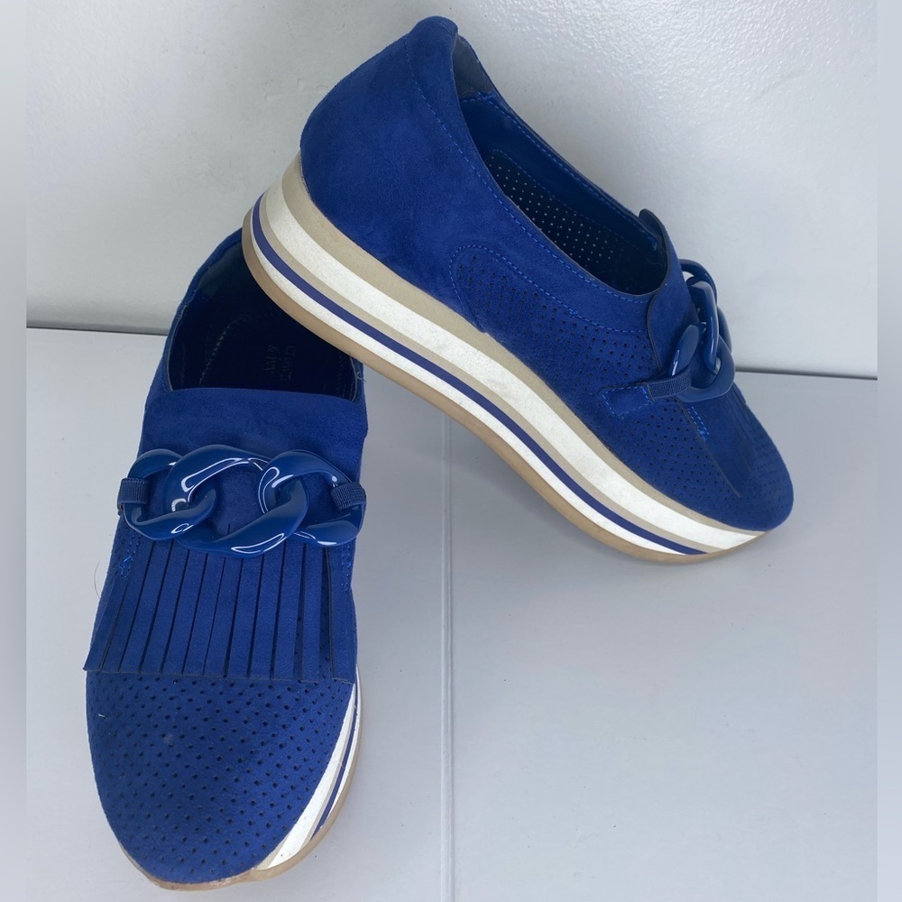 Crown & Ivy Agean Sea Blue Women's Platform Sneakers w Gold Hardware